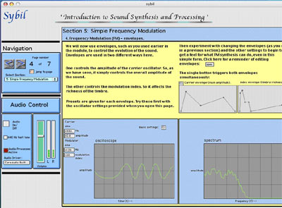 Screen shot of dynamic effects of envelopes controlling the evolution of Frequency Modulation over time are presented